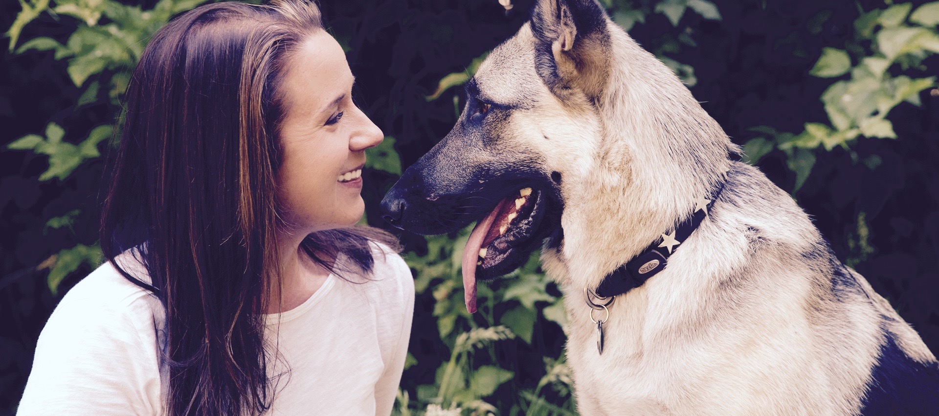 Image of a woman with a german shepherd dog